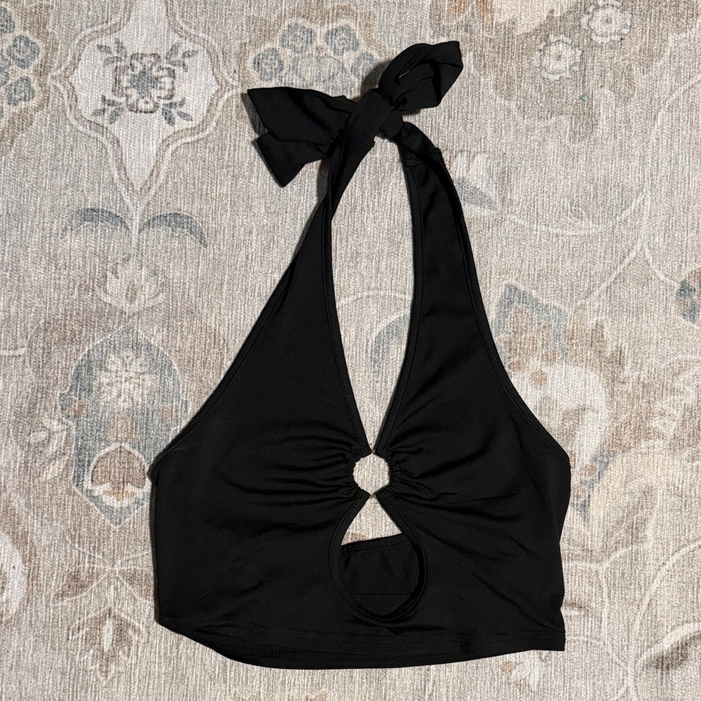 Black Halter Top with Ring Detail